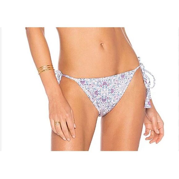 Eberjey Marimar Gisele Swimwear String Bikini Bottoms Cream Red Floral Large NWT - Picture 1 of 8